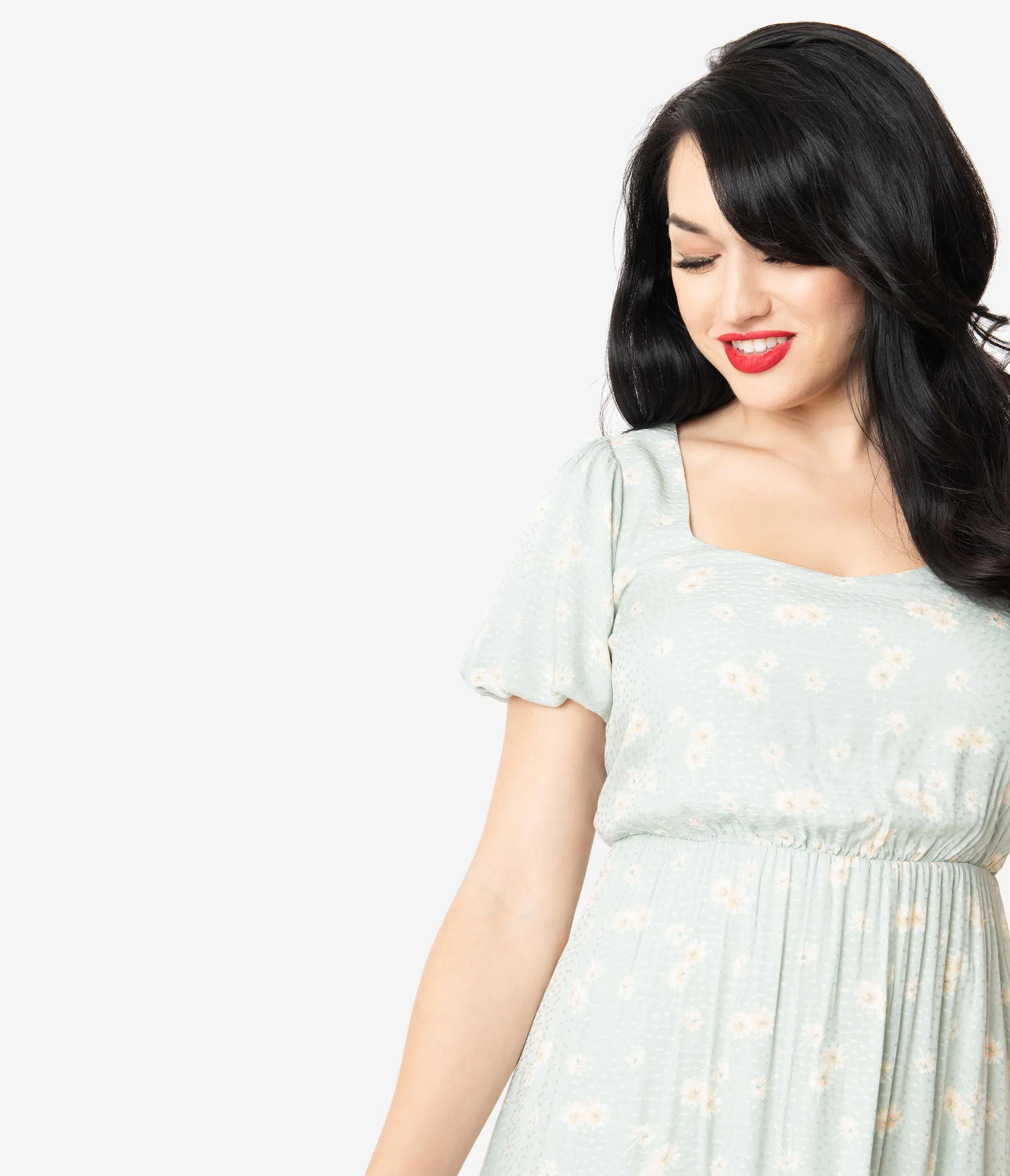 1940s Style Mint Floral Print Dress