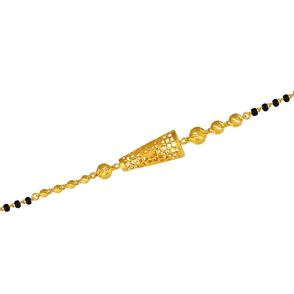 22k Gold Bracelet With Beads And Tapering Cylindrical-shaped Motif Having Geometric Patterns