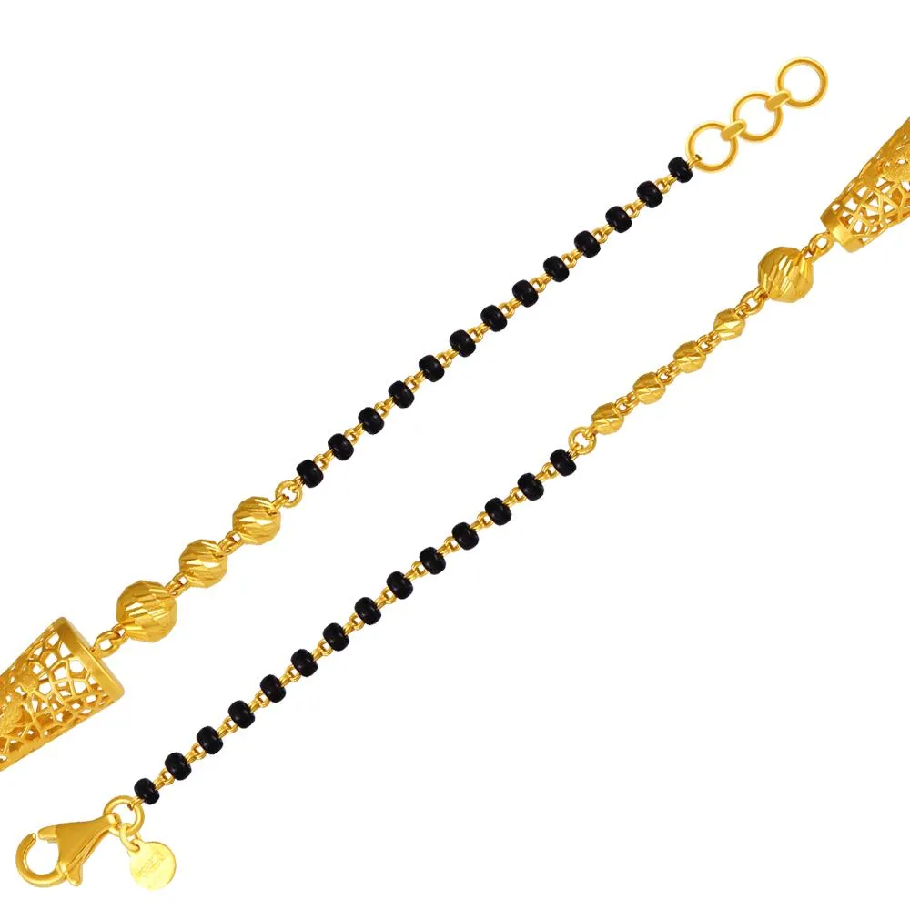 22k Gold Bracelet With Beads And Tapering Cylindrical-shaped Motif Having Geometric Patterns