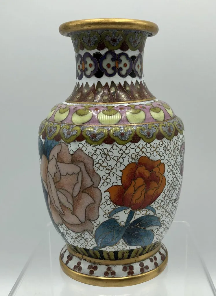 6” Floral Cloisonné Brass Vase /b