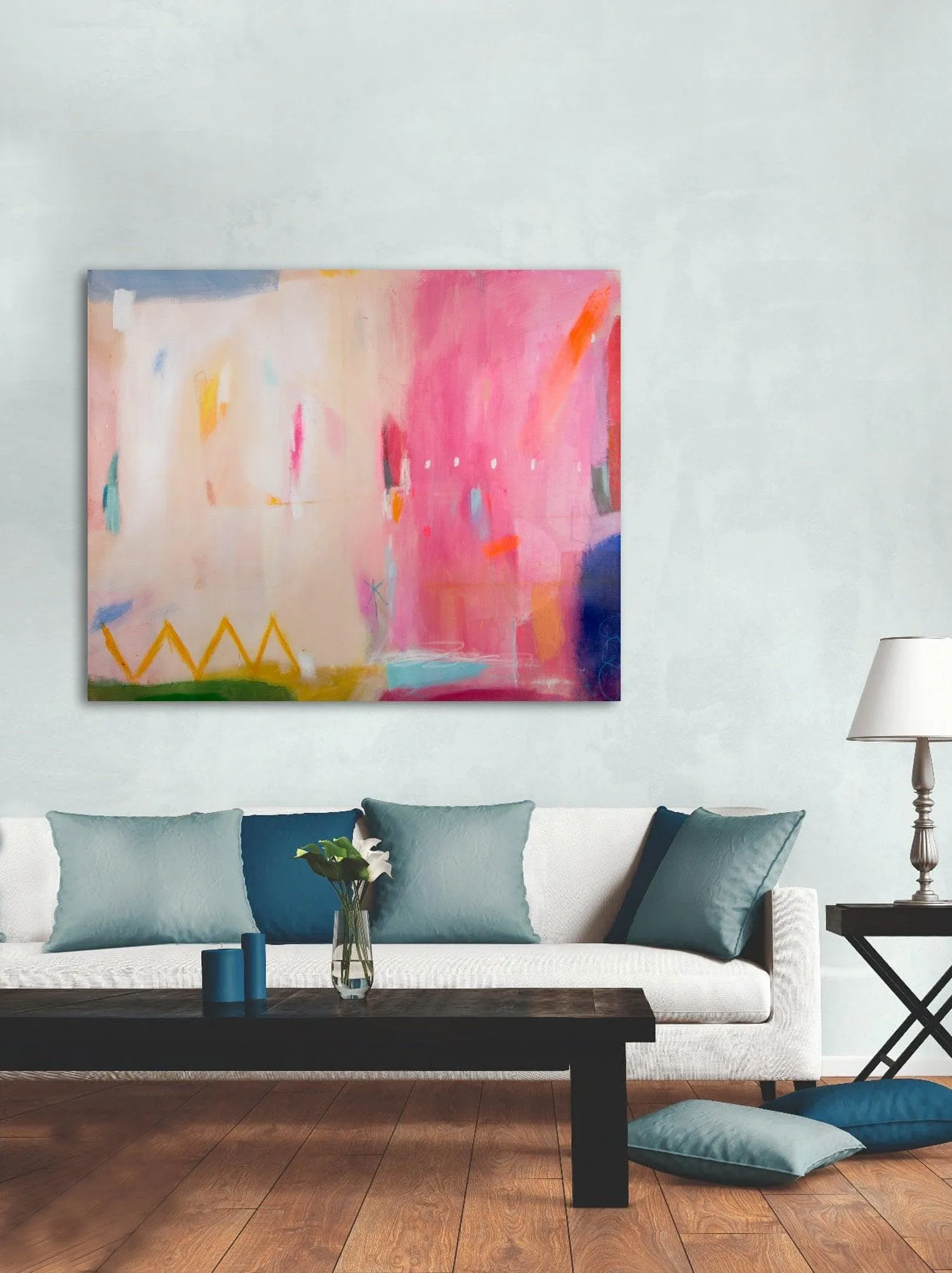 Abstract art print, pink wall art, large modern wall art, abstract painting print, beige wall decor, canvas print, Camilo Mattis