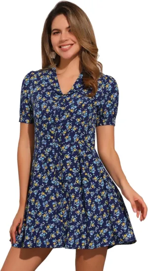 Allegra K Women's Floral Shirt Dress 2024 V Neck Short Sleeve Button Front Shirtdress Summer Dresses