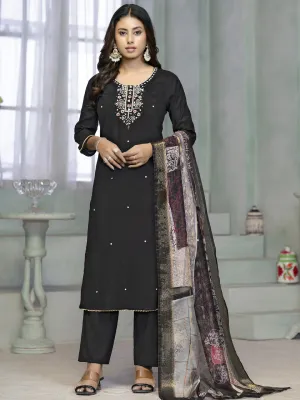 Black Designer Readymade Pant Suit With Printed Embroidery Work
