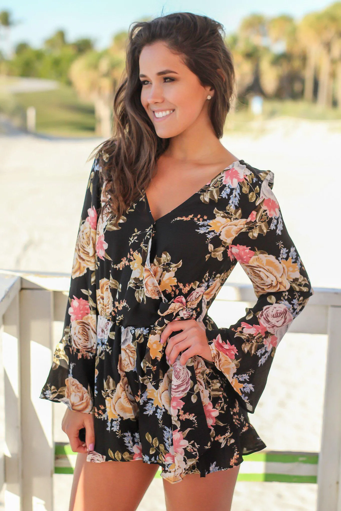 Black Floral Romper