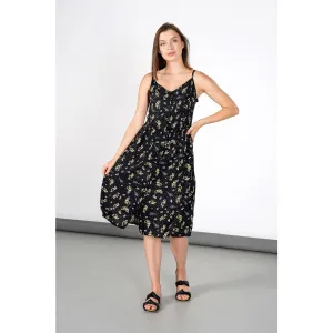 Black Sleeveless Printed Viscose Dress