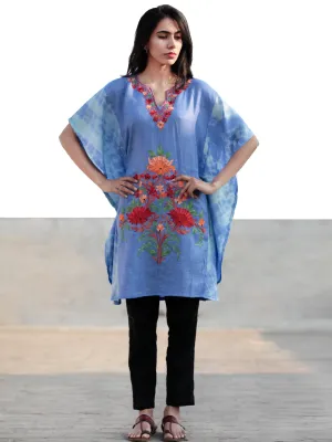 Blue Green Red Orange Aari Embroidered Short Kashmere Kaftan  - K11K031