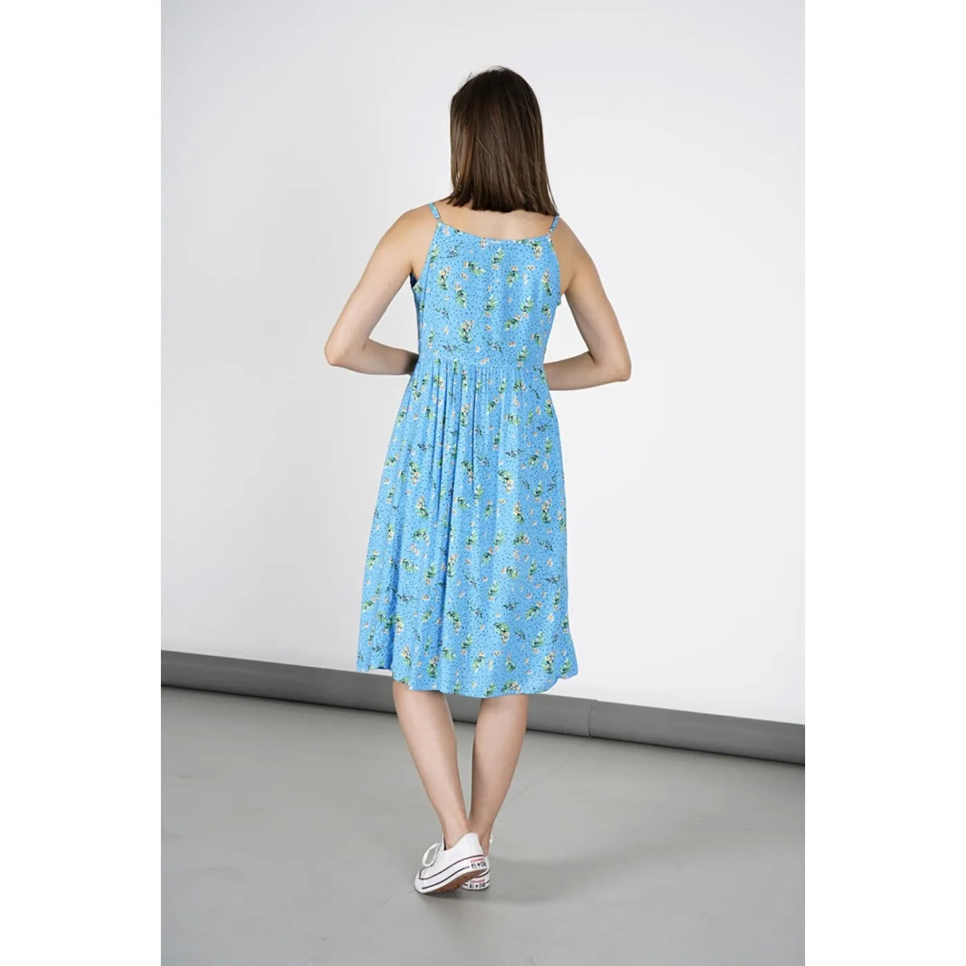 Blue Sleeveless Printed Viscose Dress