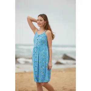 Blue Sleeveless Printed Viscose Dress