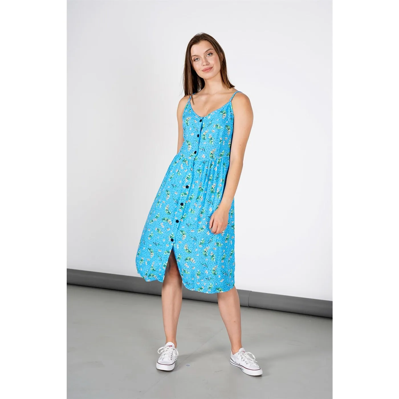 Blue Sleeveless Printed Viscose Dress