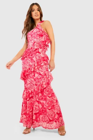 Boohoo One Shoulder Printed Chiffon Maxi Dress, Pink