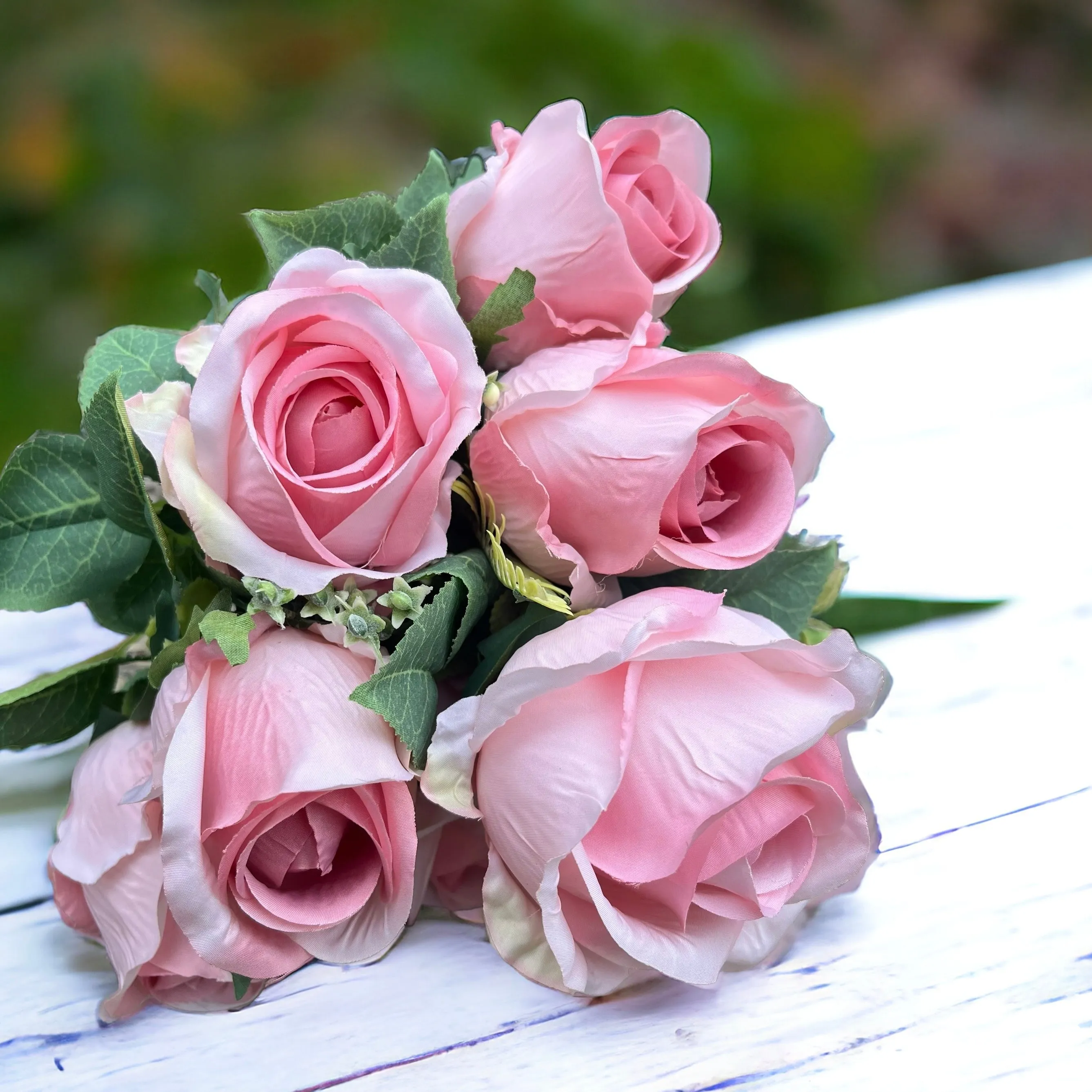 Bouquet of Pink Rose Buds, silk artificial pink roses, Brides Pink Rose Bouquet, Bridesmaid artificial Silk flowers for wedding bouquets