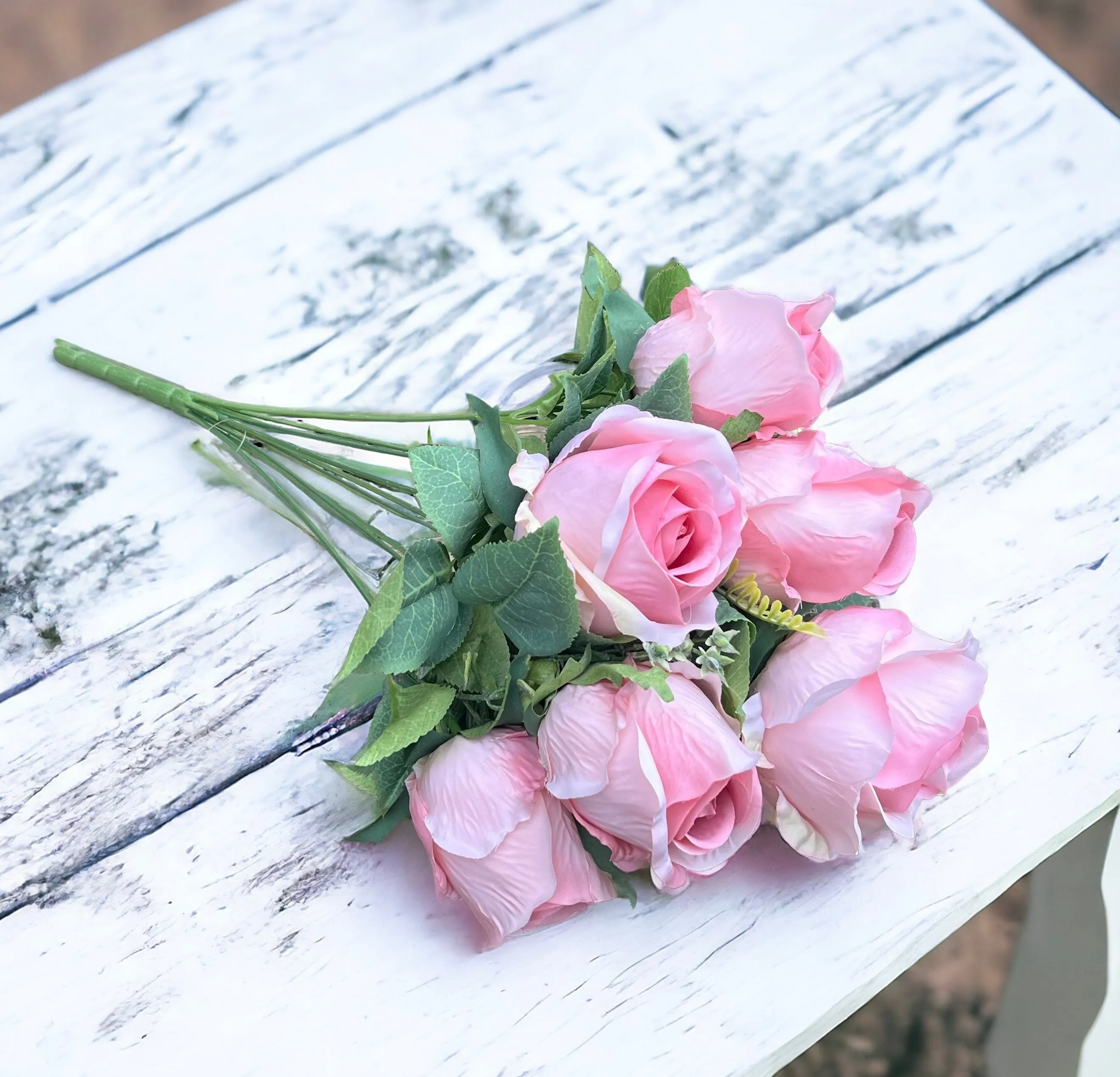 Bouquet of Pink Rose Buds, silk artificial pink roses, Brides Pink Rose Bouquet, Bridesmaid artificial Silk flowers for wedding bouquets
