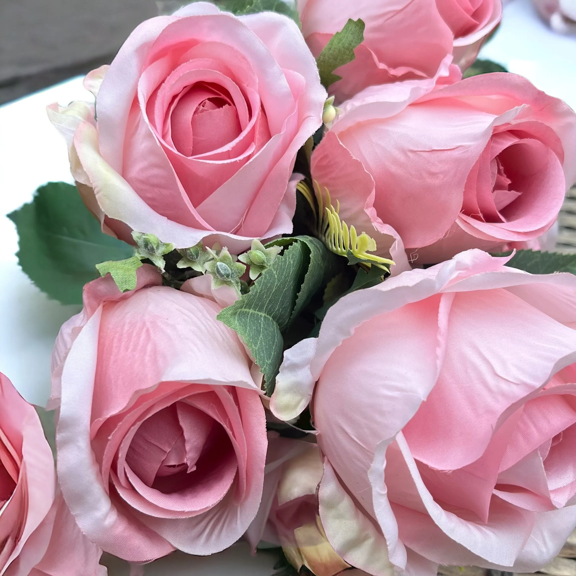 Bouquet of Pink Rose Buds, silk artificial pink roses, Brides Pink Rose Bouquet, Bridesmaid artificial Silk flowers for wedding bouquets