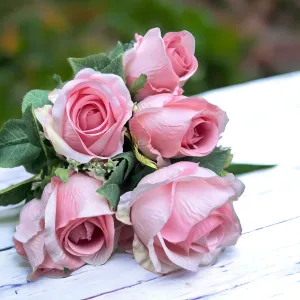 Bouquet of Pink Rose Buds, silk artificial pink roses, Brides Pink Rose Bouquet, Bridesmaid artificial Silk flowers for wedding bouquets