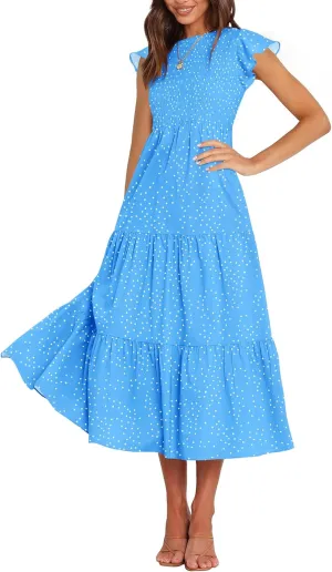 BTFBM Women Casual Short Sleeve Crew Neck Summer Dress Bohemian Floral Printed Flowy Maxi Dresses Tiered Cocktail Dress
