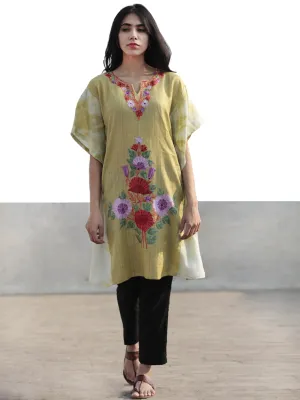 Chartreuse Green Lavender Red Aari Embroidered Short Kashmere Kaftan  - K11K043