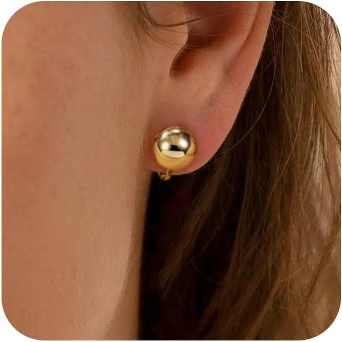 Clip on Earrings for Women Gold Ball Earrings 14K Gold Silver Plated Ball Earrings Non Pierced Earrings for Women Jewelry for Her