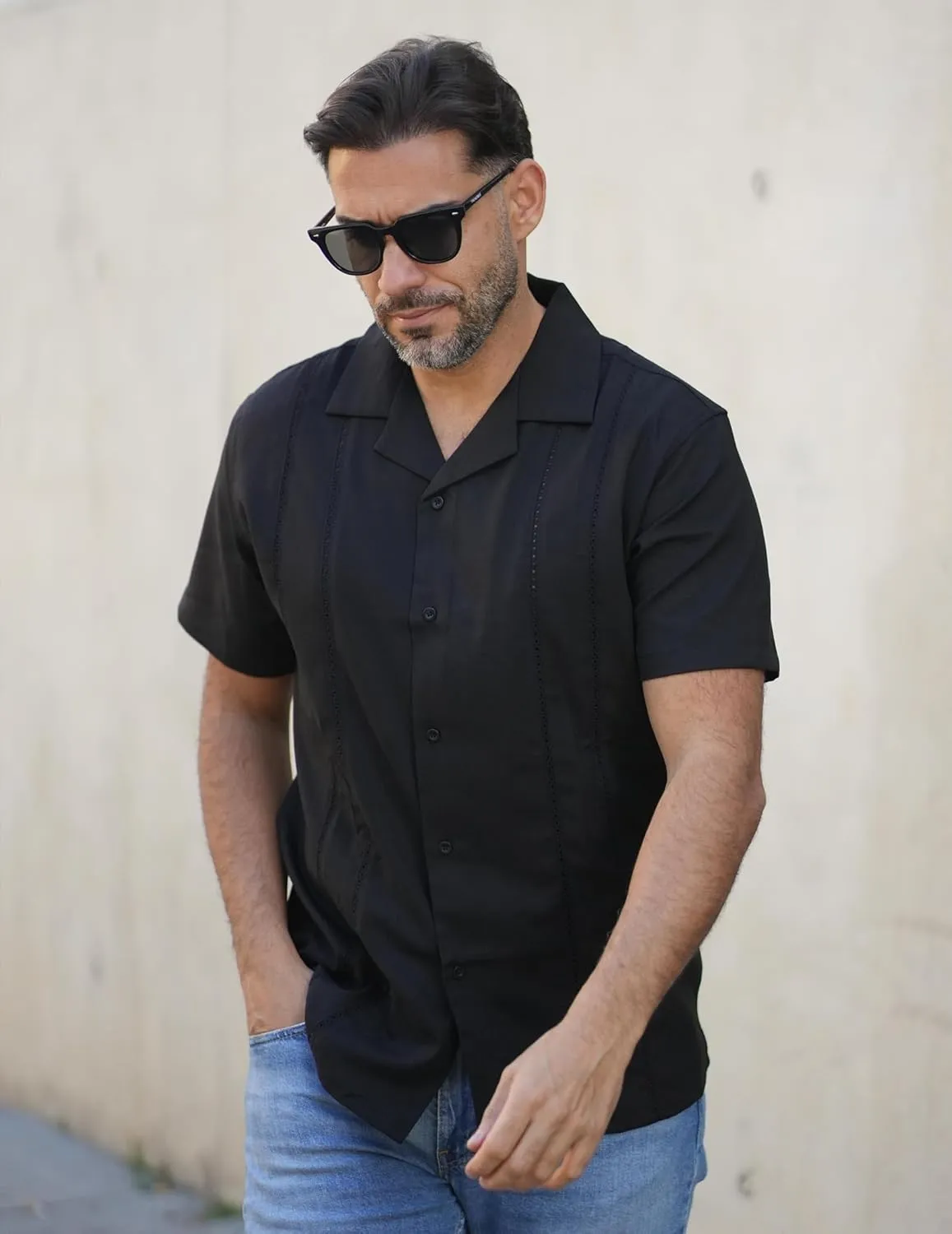 COOFANDY Guayabera Shirts for Men Cuban Short Sleeve Button Down Summer Shirts Linen Shirts