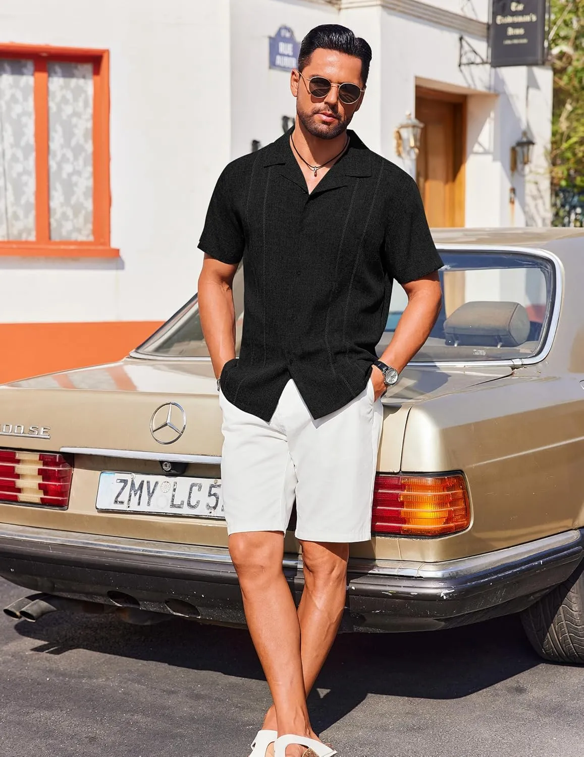 COOFANDY Guayabera Shirts for Men Cuban Short Sleeve Button Down Summer Shirts Linen Shirts