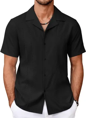 COOFANDY Guayabera Shirts for Men Cuban Short Sleeve Button Down Summer Shirts Linen Shirts