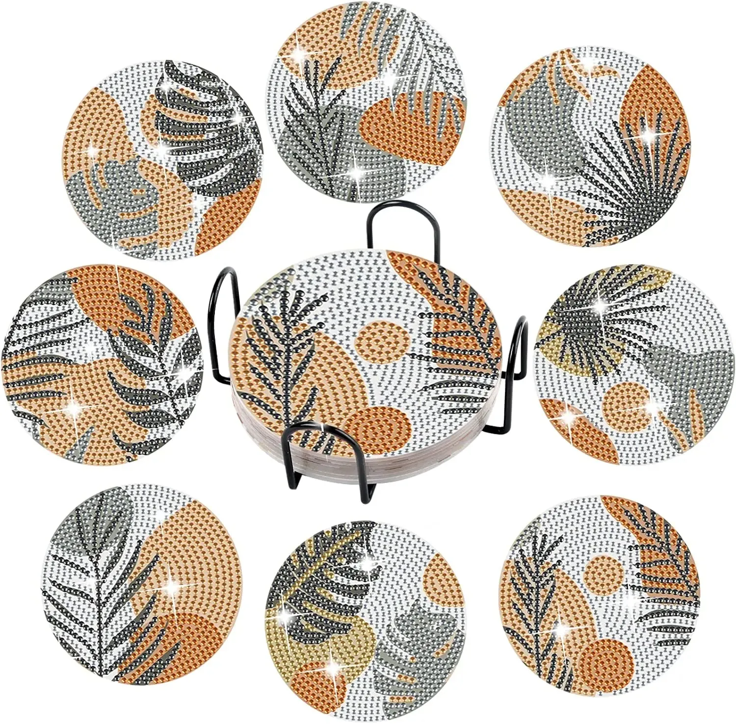 Diamond Art Coaster Crystal Rhinestones, Leave Abstract diamond art