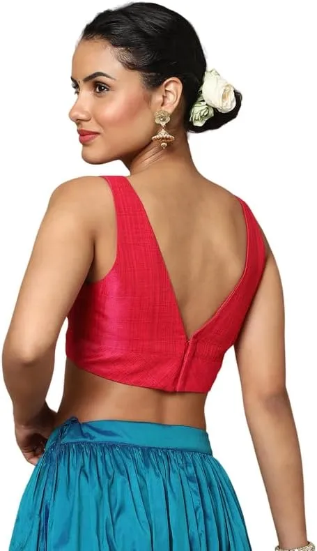 Dupion Solid Saree Blouse Top Sweetheart Neck Sleeveless Hook and Eye Closure Back Open Choli Sari