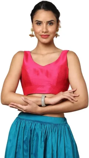 Dupion Solid Saree Blouse Top Sweetheart Neck Sleeveless Hook and Eye Closure Back Open Choli Sari