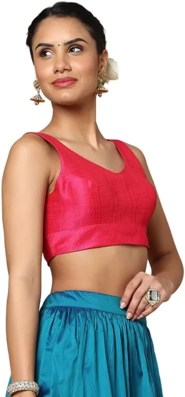 Dupion Solid Saree Blouse Top Sweetheart Neck Sleeveless Hook and Eye Closure Back Open Choli Sari