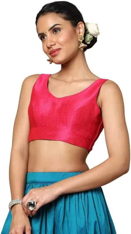 Dupion Solid Saree Blouse Top Sweetheart Neck Sleeveless Hook and Eye Closure Back Open Choli Sari