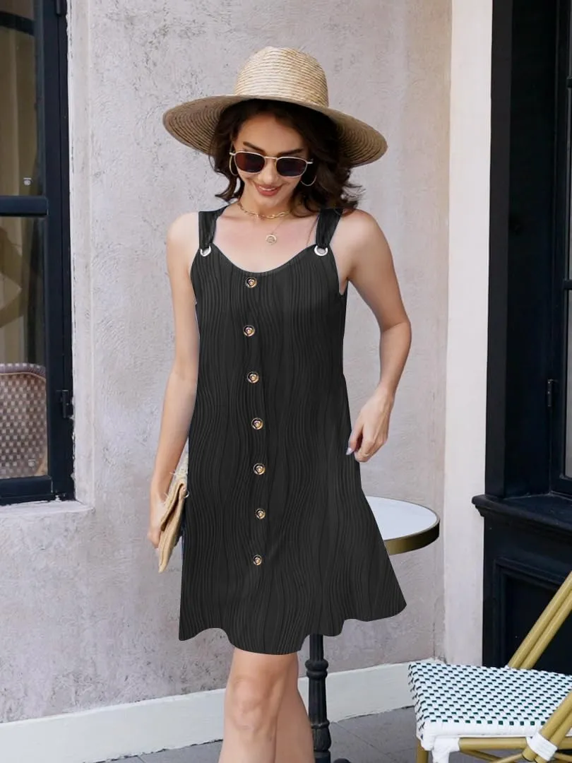 ETCYY Sun Dresses for Women 2025 Vacation Beach Swimsuit Coverups Sundresses Button Down Sleeveless Summer Dress