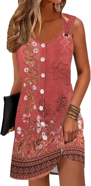 ETCYY Sun Dresses for Women 2025 Vacation Beach Swimsuit Coverups Sundresses Button Down Sleeveless Summer Dress