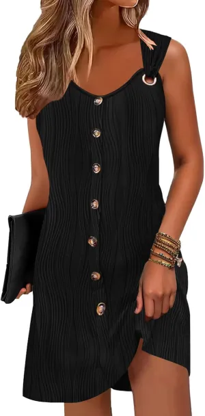 ETCYY Sun Dresses for Women 2025 Vacation Beach Swimsuit Coverups Sundresses Button Down Sleeveless Summer Dress