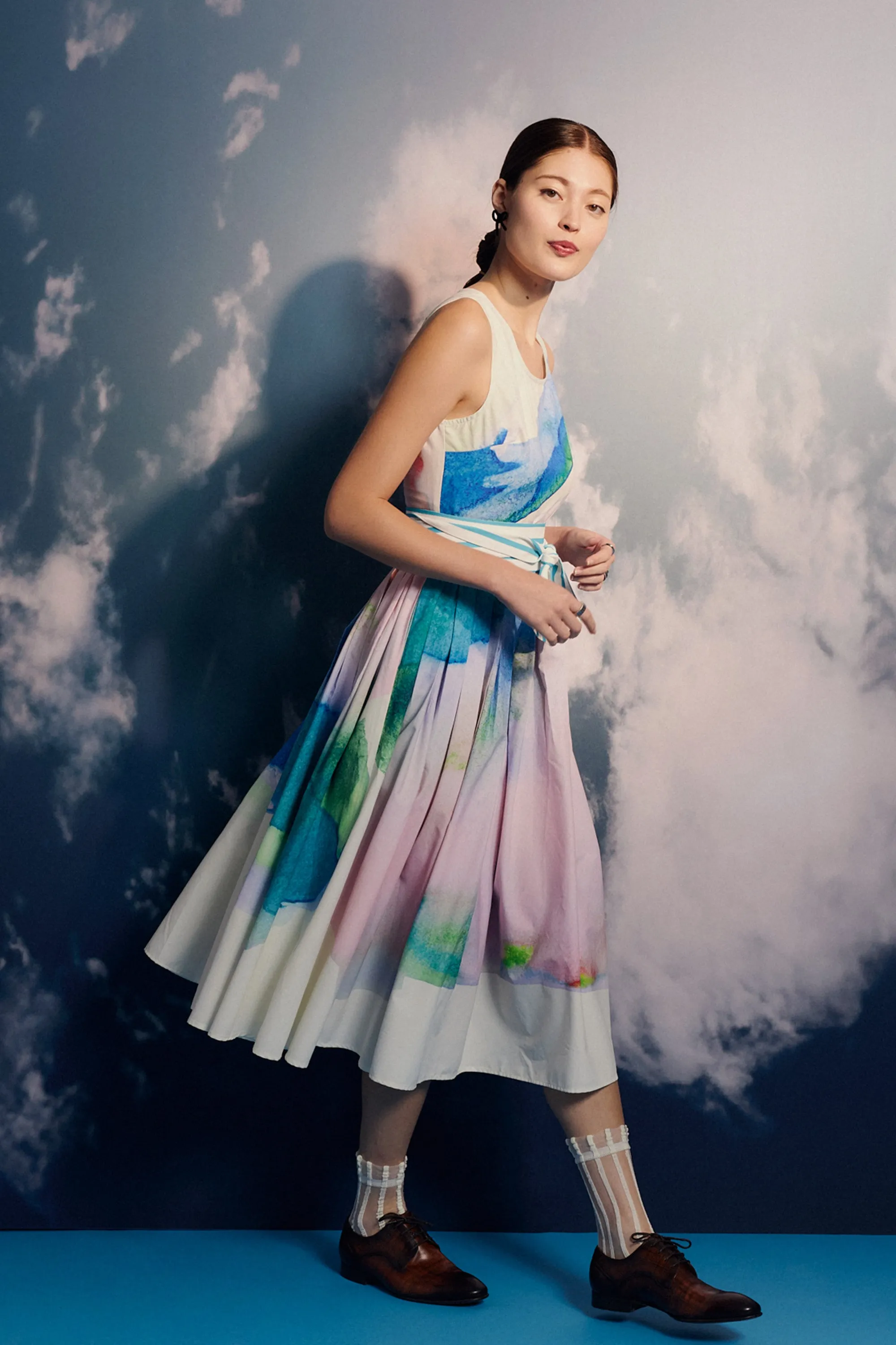Fitted Bustier Dual Pleat Midi Dress (Renewal)