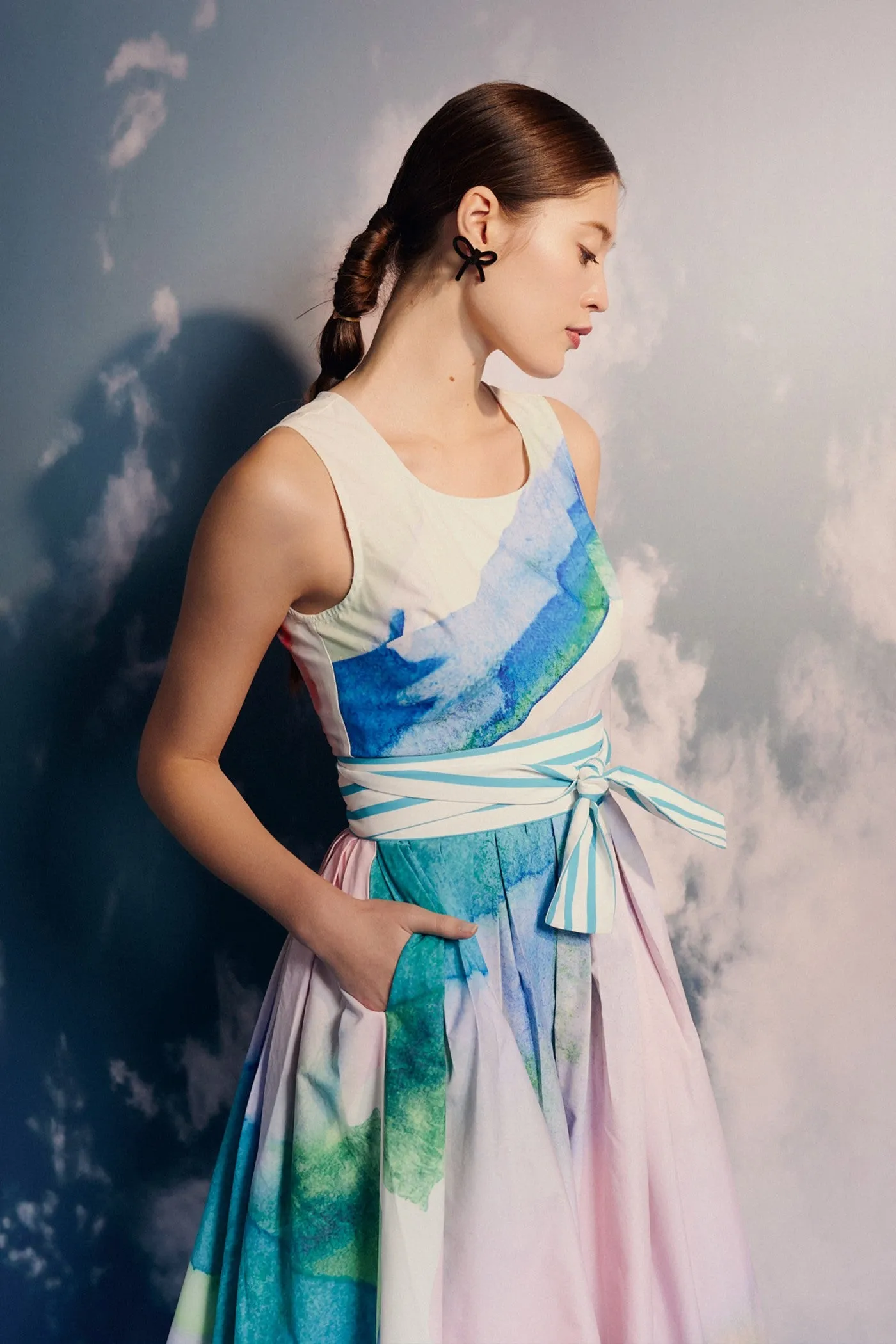 Fitted Bustier Dual Pleat Midi Dress (Renewal)