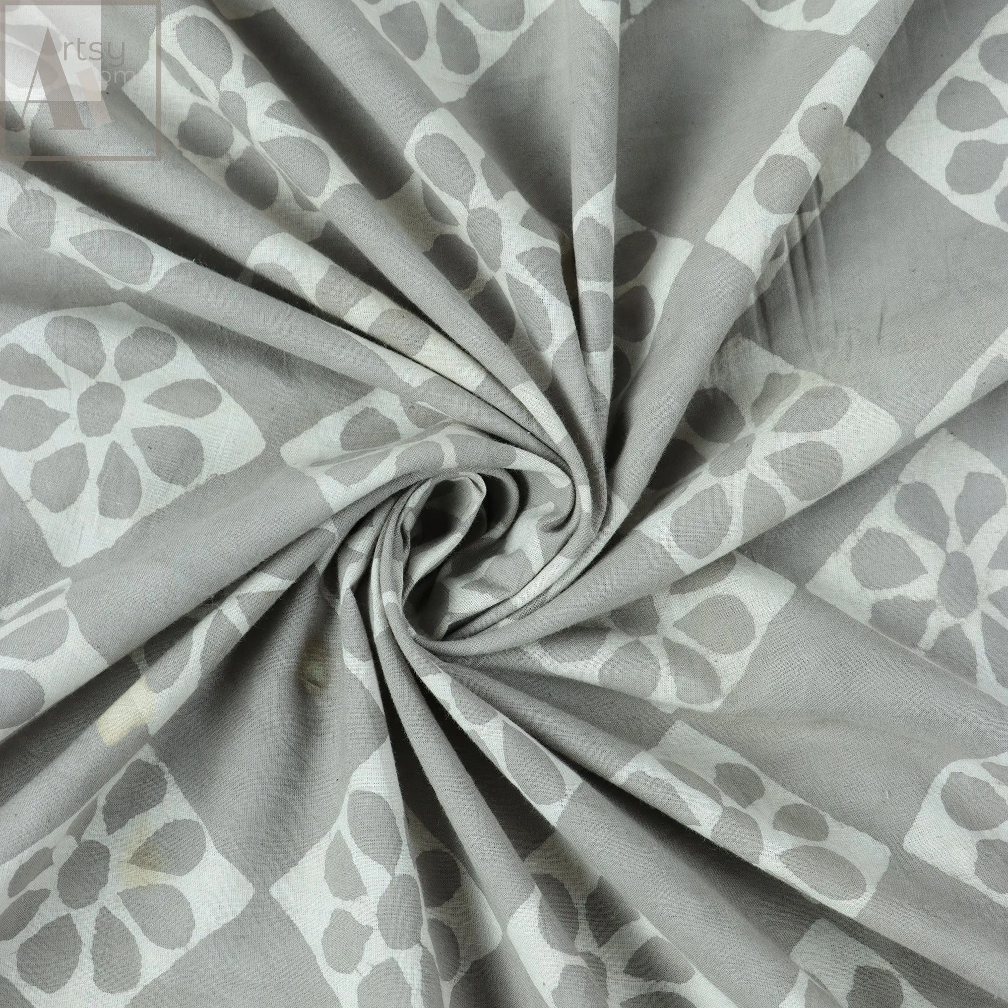 Floral Block Printed Voile Cotton Organic Cotton Fabric