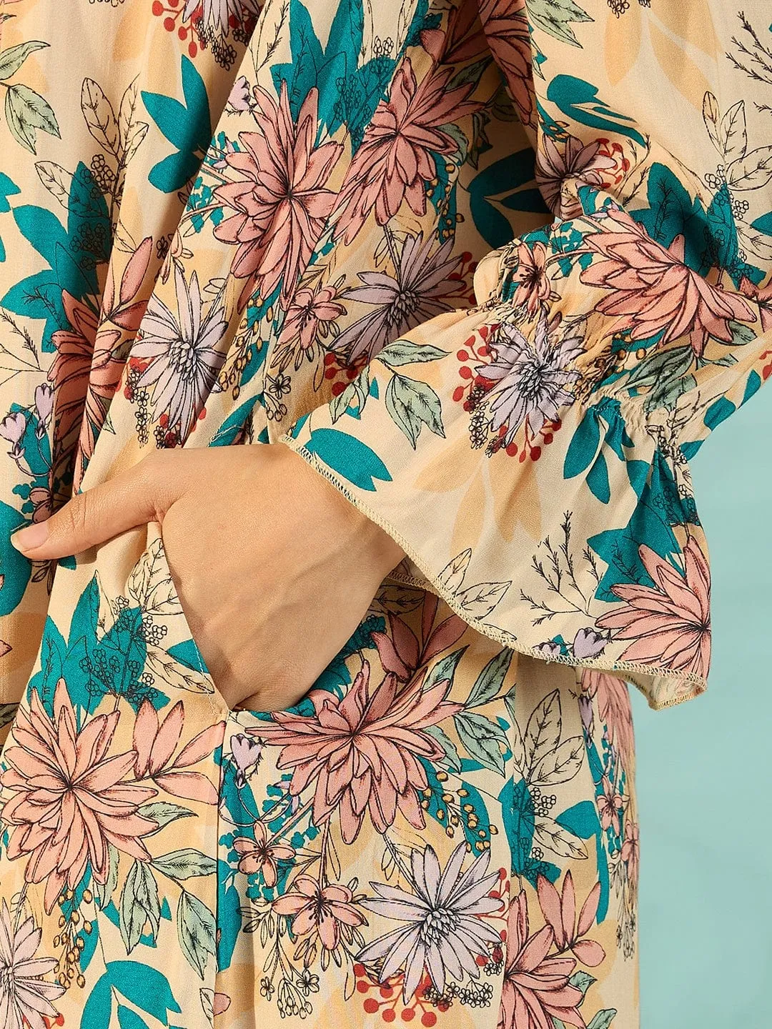 Floral Mix Soft Modal Frilled Night Dress For Women