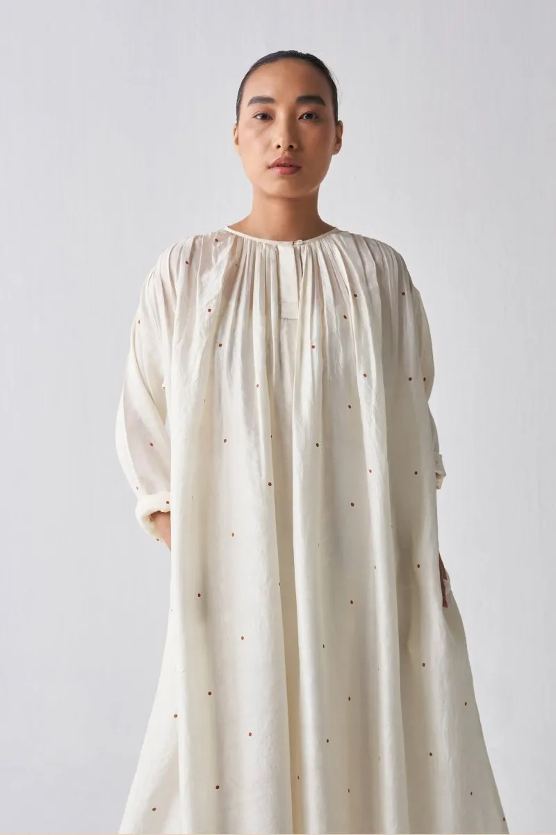 Gather Neck Dress - Rust Polka