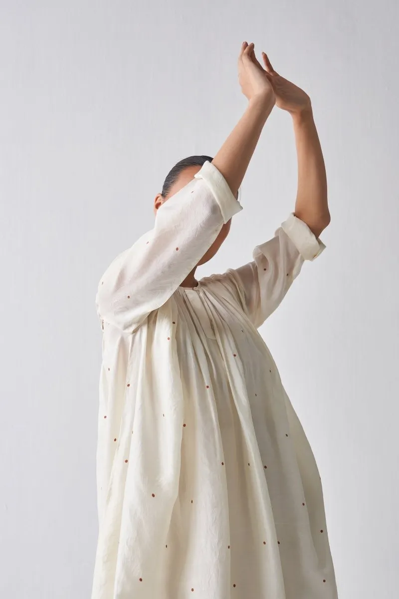 Gather Neck Dress - Rust Polka
