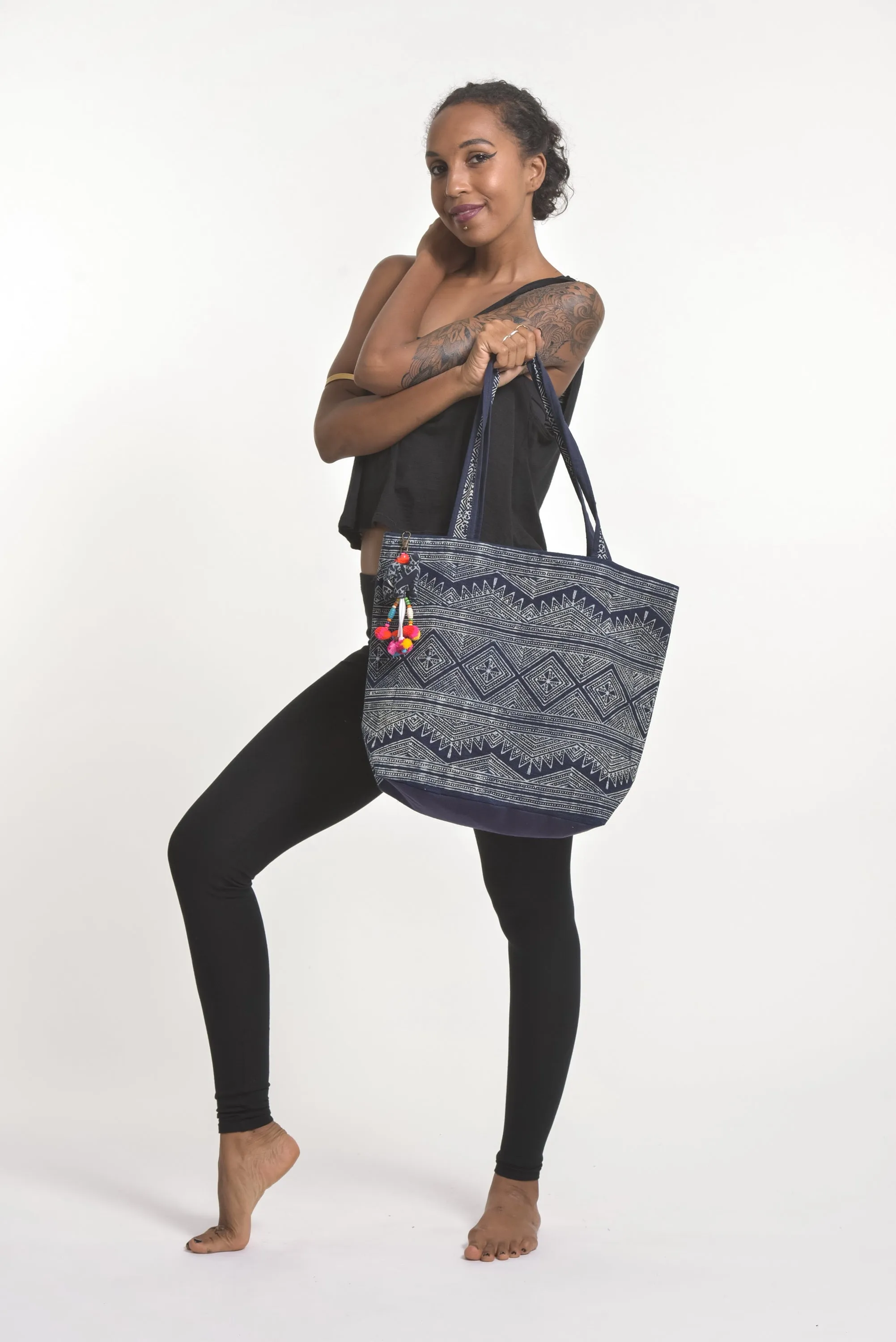 Geometric Hmong Indigo Batik Tote Bag