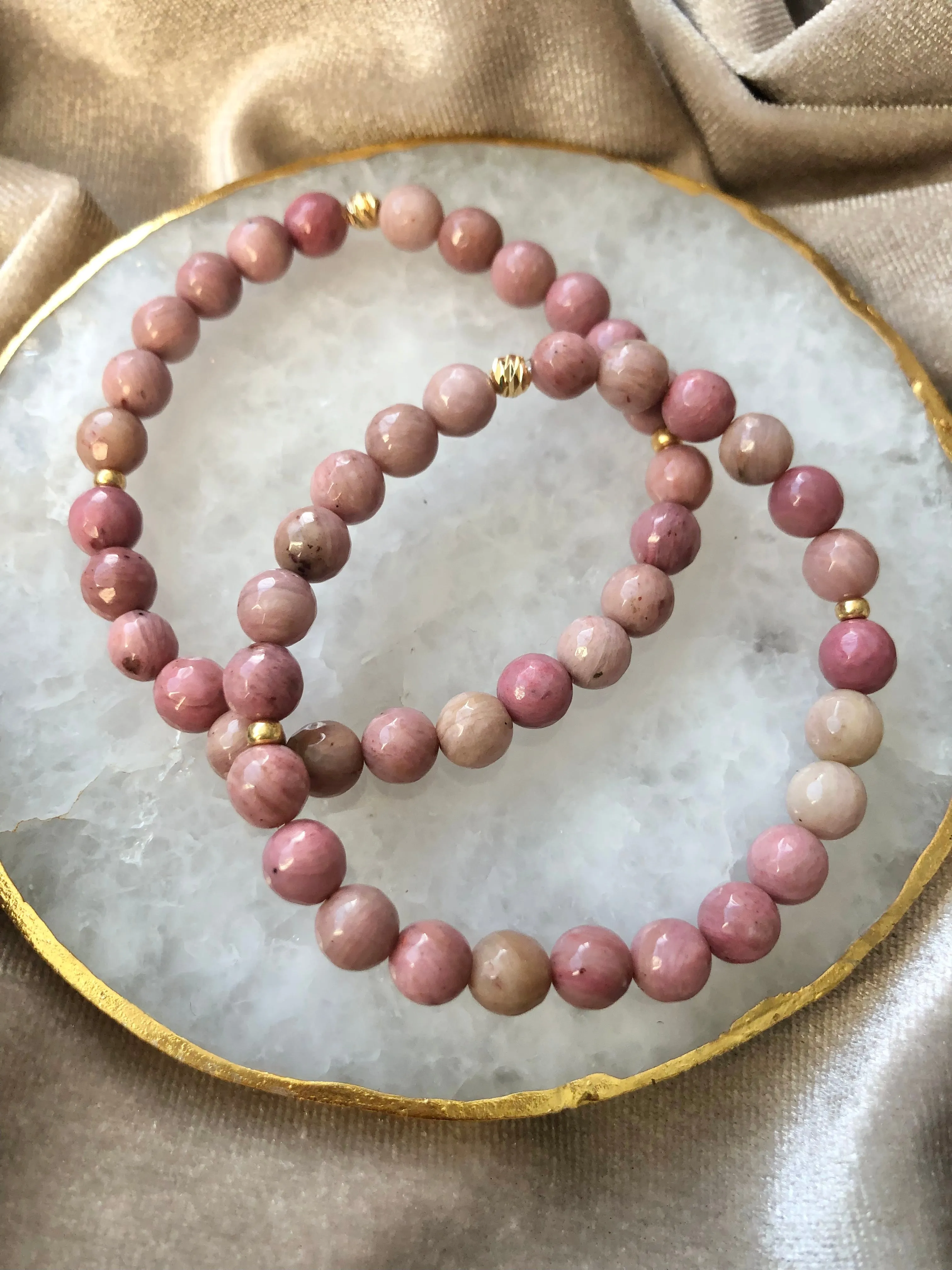 Gift Set Classic Silk Scrunchie & Pink Rhodonite Bracelet