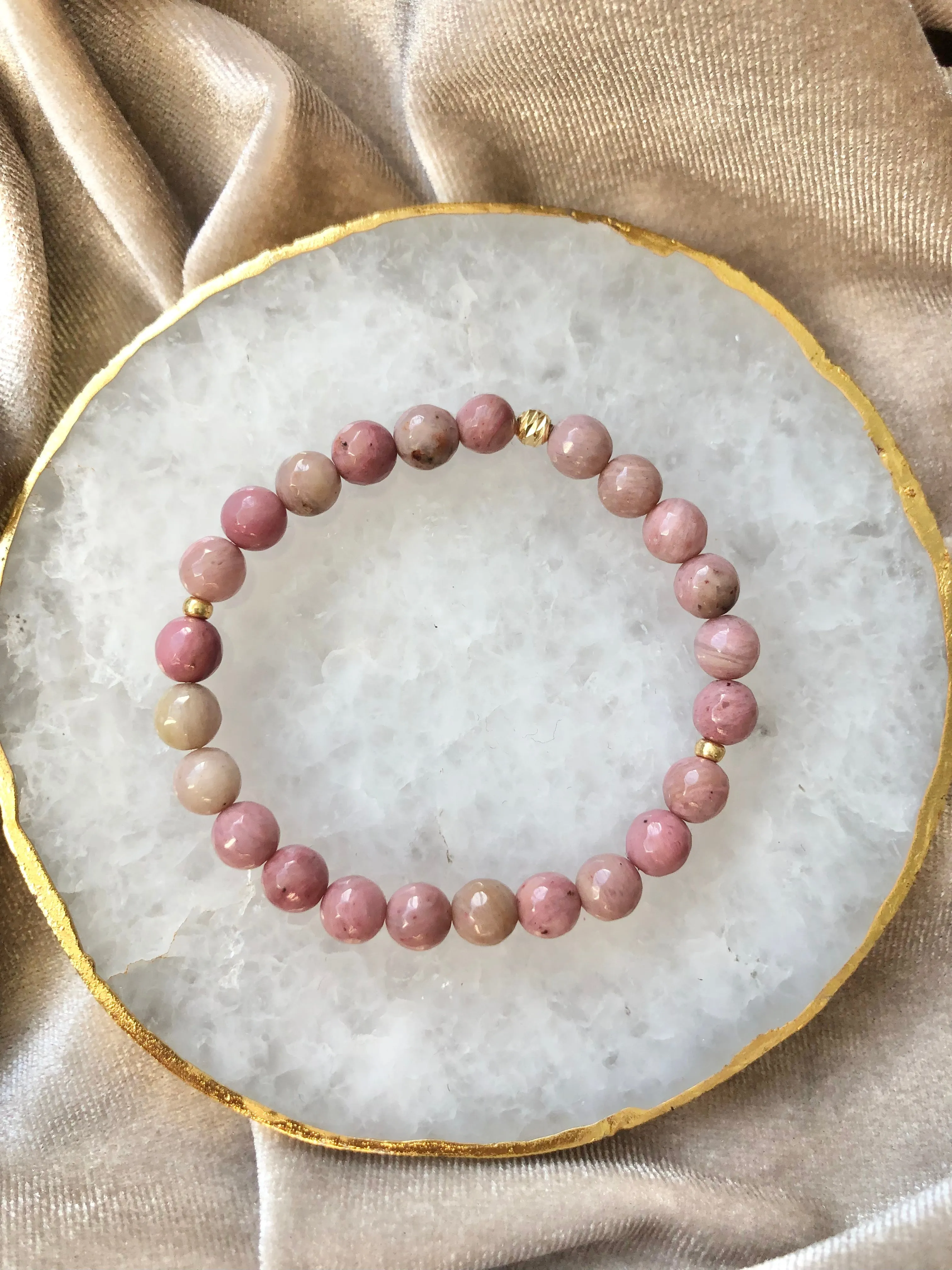 Gift Set Classic Silk Scrunchie & Pink Rhodonite Bracelet