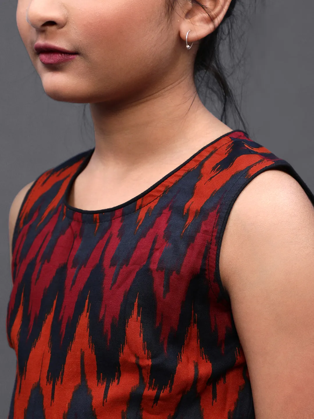 Girl's Black & Red Ikat Printed Maxi Dress - Aks Girls