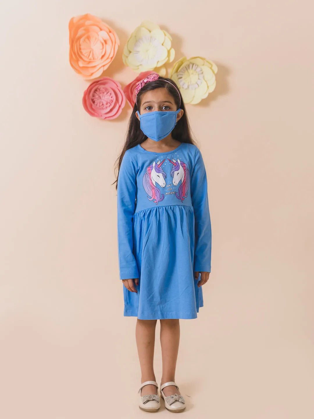 Girls Blue Floral Dress - Ps Peaches