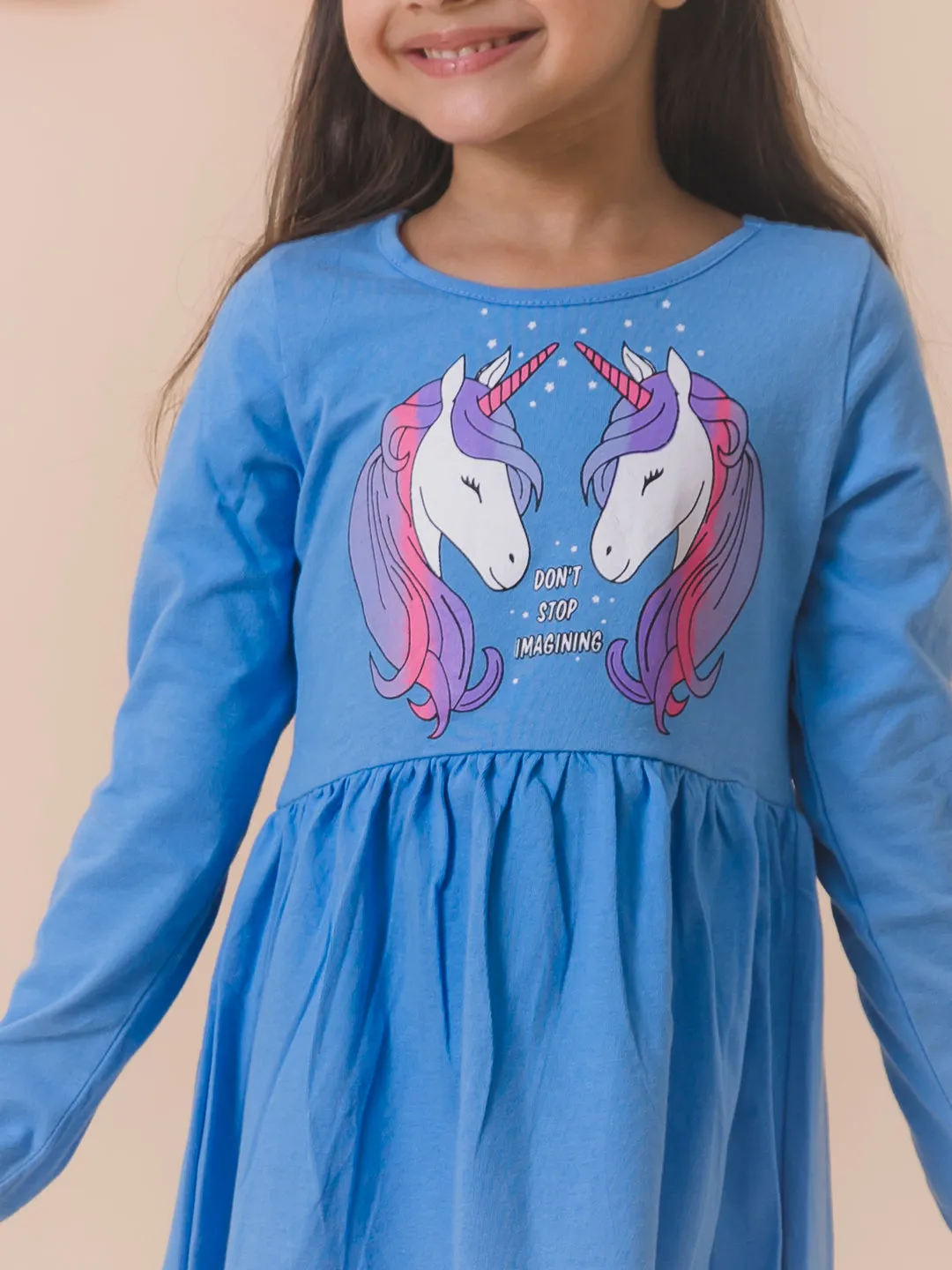 Girls Blue Floral Dress - Ps Peaches