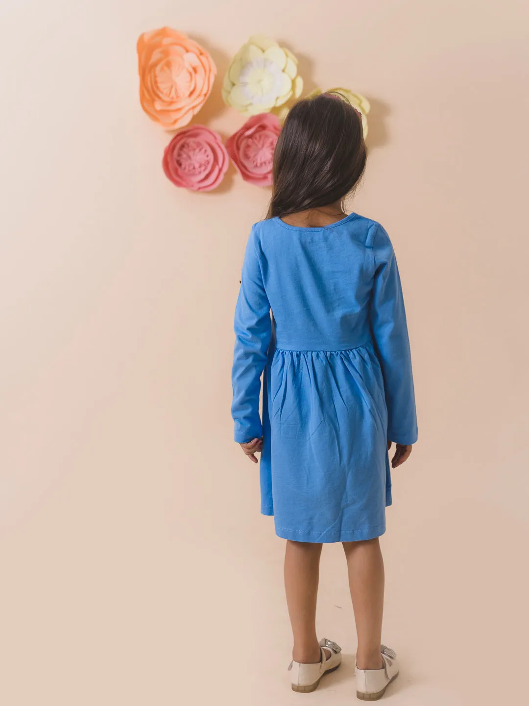 Girls Blue Floral Dress - Ps Peaches