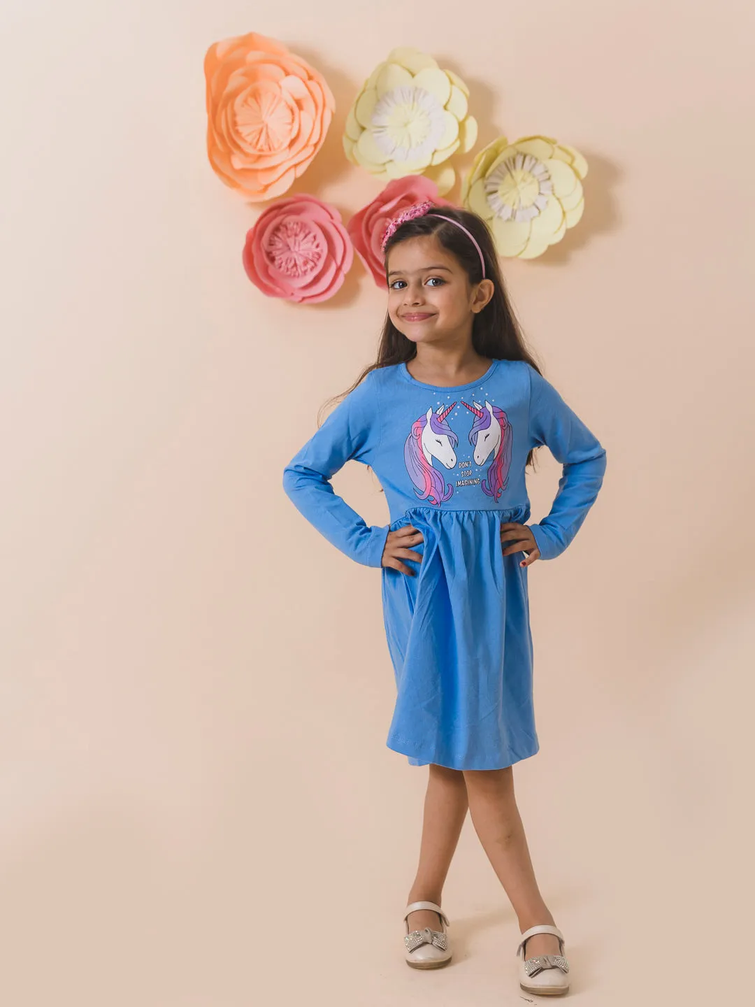 Girls Blue Floral Dress - Ps Peaches