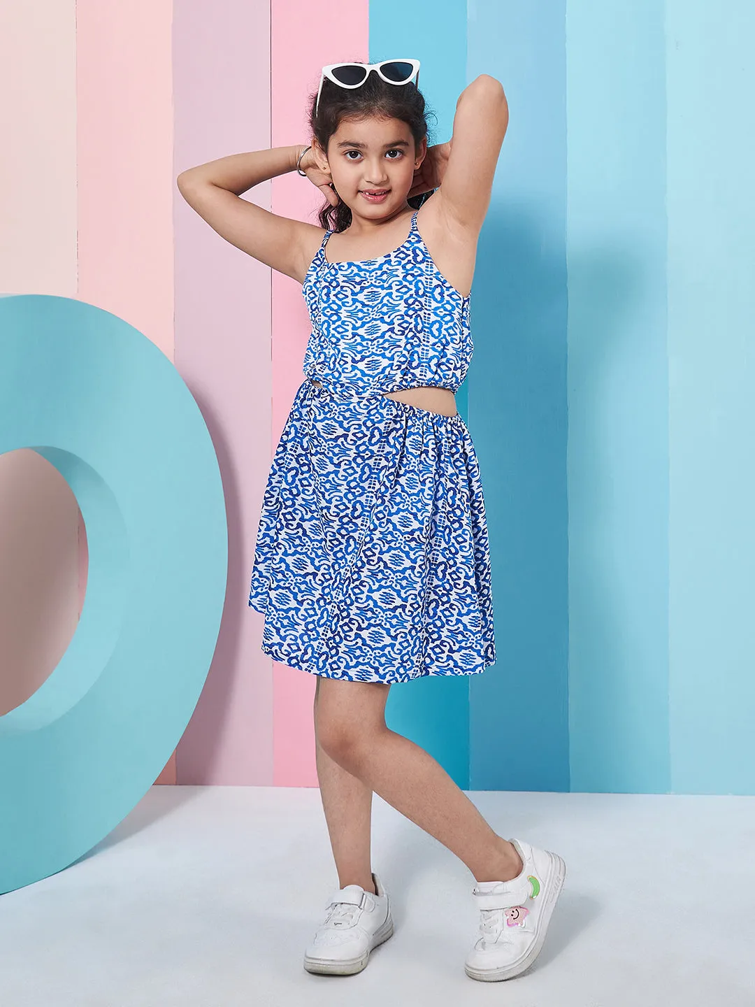 Girls Graphic Printed Cut Out Fit Flare Dress - PS Peaches