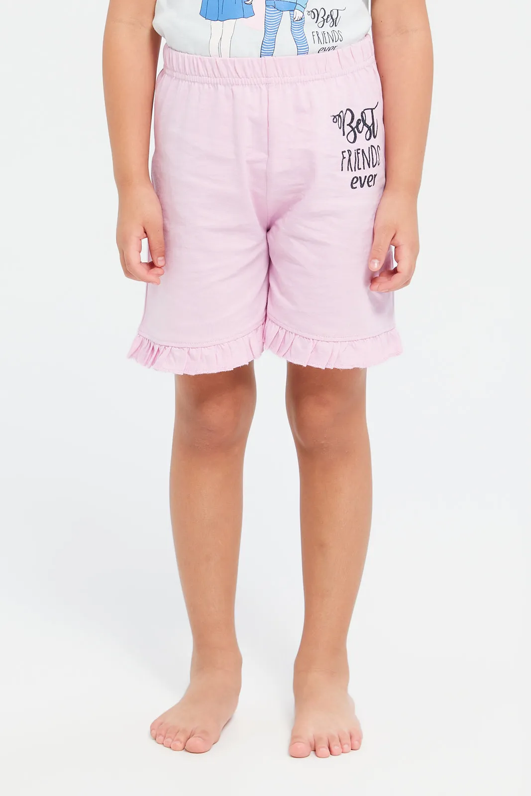 Girls Mint And Pink Printed Pyjama Set (2 Piece)