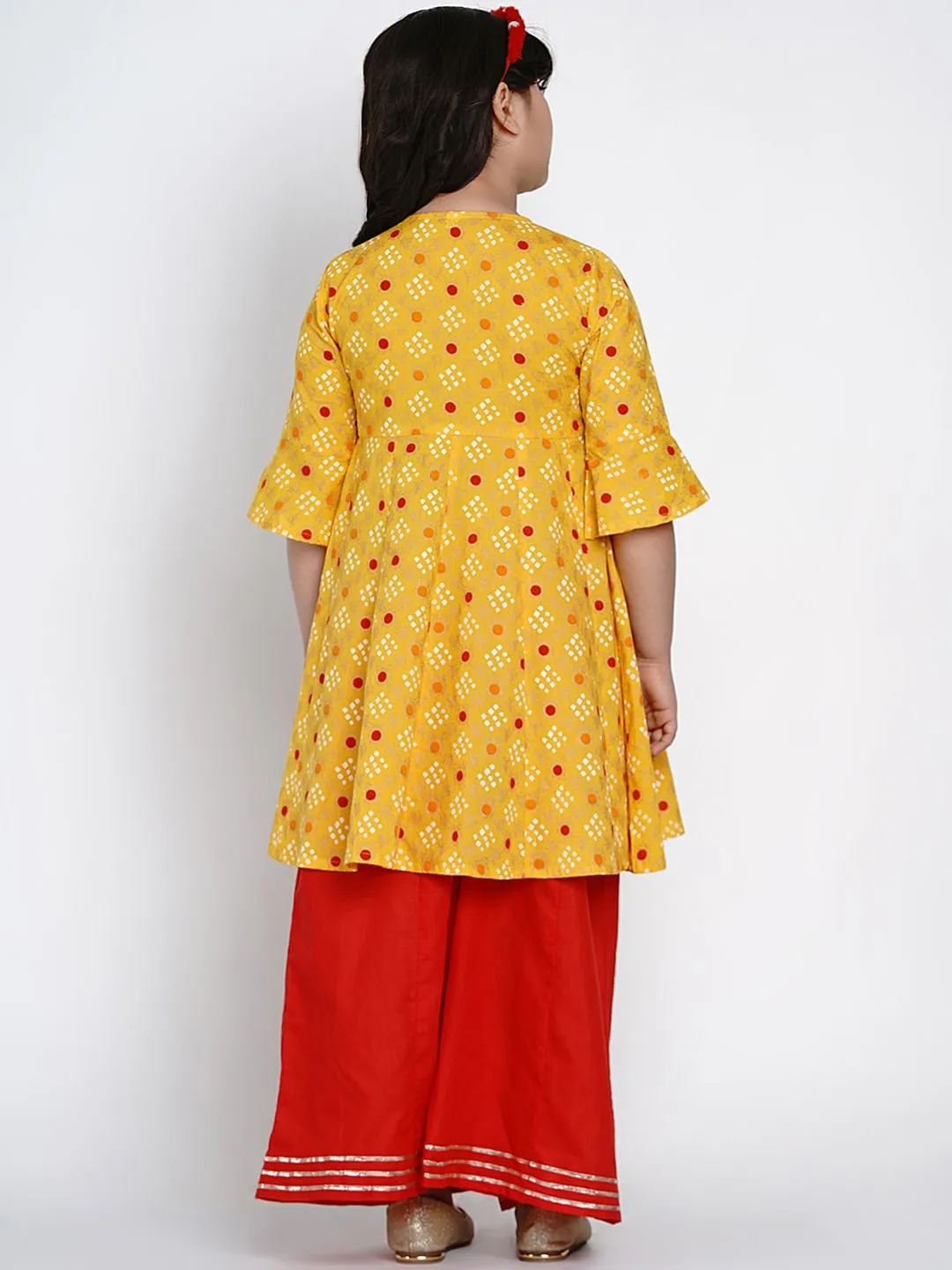 Girl's Yellow & Red Printed Kurta With Palazzos - Bitiya By Bhama