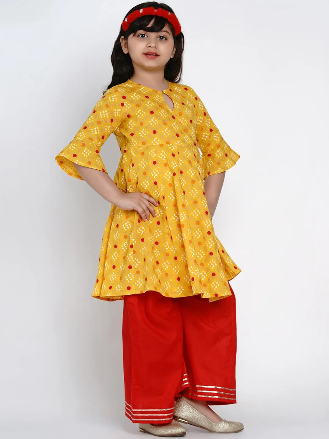 Girl's Yellow & Red Printed Kurta With Palazzos - Bitiya By Bhama